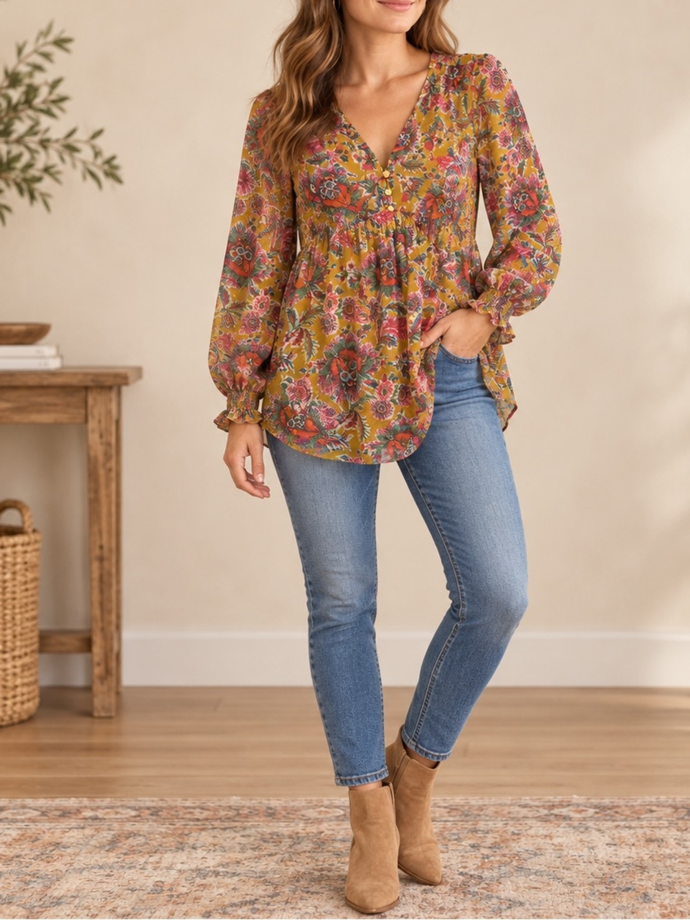 By Anthropologie Floral Mesh Button-Front Blouse Size Small NWT